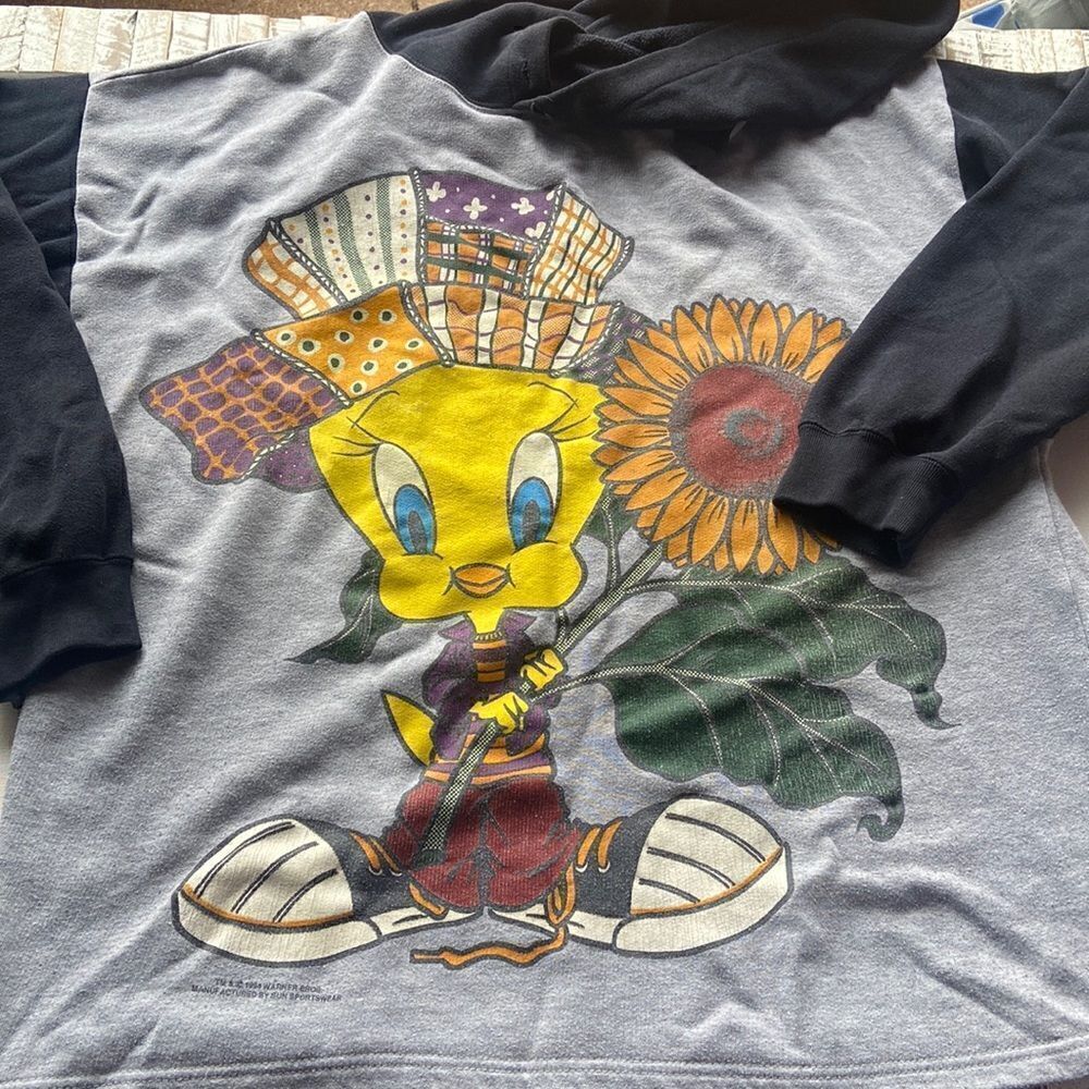 Sunflower Tweety Bird 1994 Hooded Sweatshirt Size Large Warner Brothers